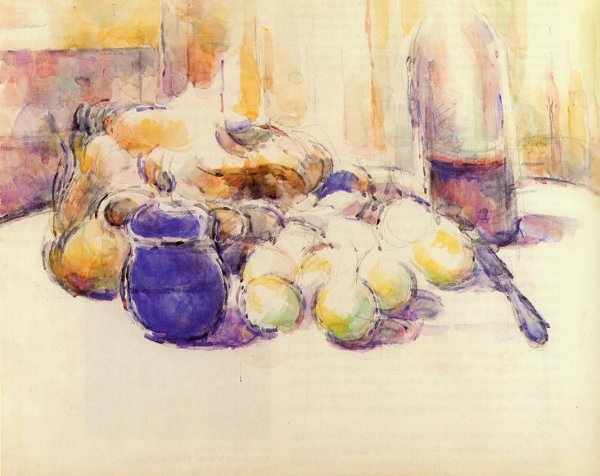 Blue Pot and Bottle of Wine (also known as Still Life with Pears and Apples, Covered Blue Jar, and a Bottle of Wi