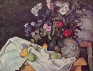 Still life with flowers and fruits